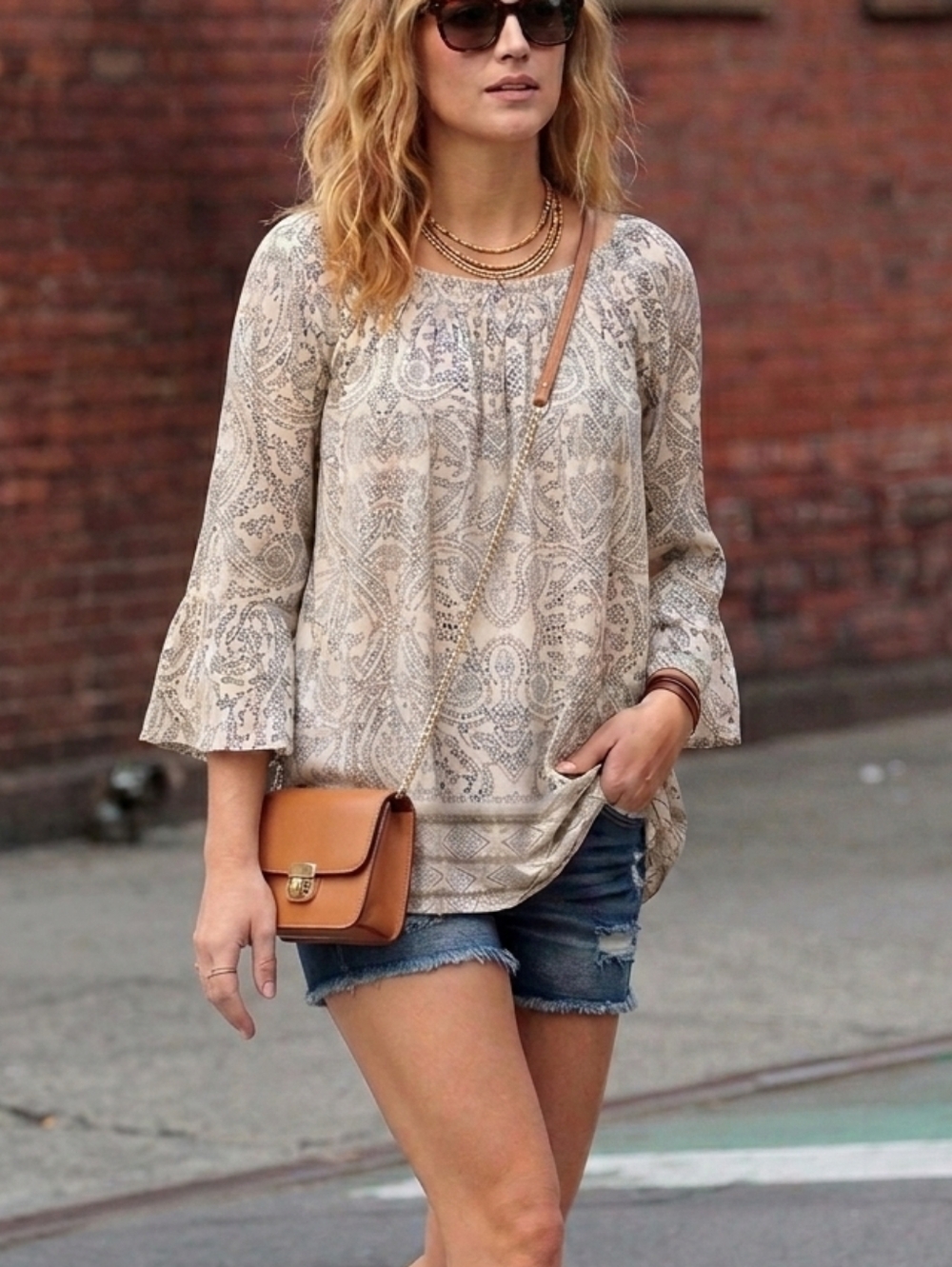 Spense Floral & Vine Cream Paisley Boho Off the Shoulder Blouse Size Large